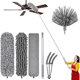 6PCS Duster Kit, Microfiber Cobweb Duster with 100 inch Extendable Pole, Washable and Reusable Feather Cleaning Dusters for H
