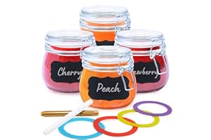 LG Luxury & Grace 4 Tarros de Cristal Herméticos 500 ml. Botes de Vidrio con Clip Inoxidable. Con Anillas de Silicona. Conservas y Almacenamiento. Incluye Juntas de Repuesto + Etiquetas y Rotuladores.