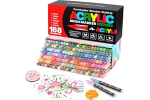 Gunsamg 168 Couleurs Feture de Peinture Acrylique pour la Peinture Rock, Marqueur de Peinture Acrylique pour le verre Bois Pierre Céramique Tissu Métal Toile Fabrication de les Peindre