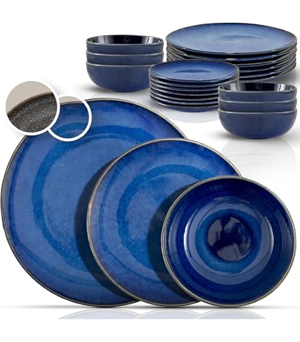 Mäser 934072 serie Niara Organic, moderne kommenset voor 4 personen in spannende vintage look, 9-delige schalenset met bijzondere glazuurcombinatie in zwart en bruin, aardewerk