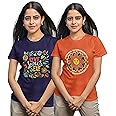Reifica Women's Cotton Half Sleeve Regular Fit Printed Tshirts for Women/Girls Combo Pack of 2