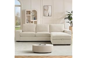 DUANDUAN 250 cm Convertible Sectional Sofa Couch with Chaise Storage, Modern L-shaped Reversible Design, Comfortable Chenille Fabric, Removable Cushion Covers, USB Type-C Ports Living Room (Beige)