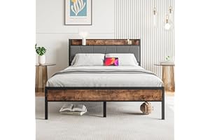 BORPHOM Łóżko tapicerowane z metalu, 120 x 200 cm, rama łóżka, drewniana, metalowa rama łóżka, z miejscem do przechowywania, zagłówek, łóżko podwójne 120 x 200 cm, do sypialni, pokoju gościnnego