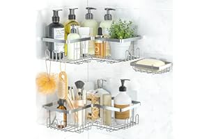 PNNP Mensola Doccia Angolare Senza Foratura, 3 Pezzi Portaoggetti Doccia con Porta Sapone per Doccia, portasapone doccia Acciaio Inox, Organizer Doccia per Shampoo Sapone Bagnoschiuma (Argento)