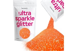 Hemway | Ultra Sparkle Glitter ultrafine 1/128" 0.008" 0,2 millimetri (Fluorescent Peach) cosmetici sicuri, resina epossidica, Artigianato, matrimoni, decorazioni, arte, bellezza - 100g