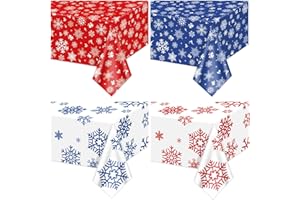 APUXXJUPA 4 Pcs Xmas Snowflake Tablecloths, Red Blue Winter Wonderland Snow Flakes Table Covers for Christmas Decorations Holiday Party Supplies, 130 x 220 cm