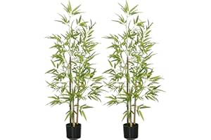 HOMCOM 2 Plantas Artificiales con Maceta Plantas Sintéticas de Bambú con 498 Hojas para Decoración en Salón Oficina Casa Ø15x120 cm Verde