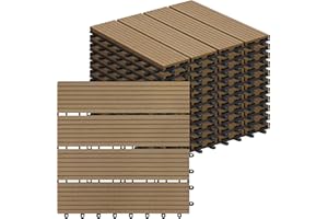 Laneetal WPC Fliesen 11er Set für 1 m², Terrassenfliesen Klicksystem, Balkonfliesen 30x30 cm, Klickfliesen Terrasse Balkon, Bodenfliesen Bodenbelag für außen, Hellcoffee