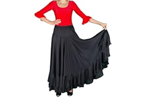 FLAMIFEEL Jupe de Flamenco 2 Volants Noir