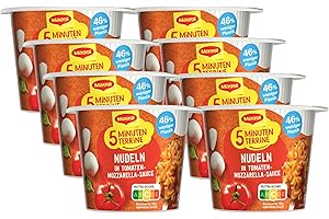 ‎MAGGI MAGGI 5 Minuten Terrine Nudeln in Tomaten-Mozzarella Sauce, leckeres Fertiggericht, Instant-Nudeln, mit Kräutern, 8er Pack (8 x 55g)