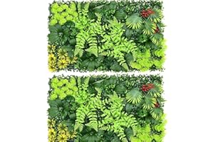KTCINA 2Pcs Artificial Plant Flower Living Wall Panels 60x40cm Artificial Green Wall Panels Fence Privacy Screen Grass Wall Fence Screening Spring Leaf Backdrop for Indoor Outdoor Garden Wall Decor