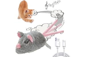 Suhaco Cat Toys for Indoor Cats Adult Automatic Moving Interactive Turbo Tail Squeaky Mouse Kitten Toy(Grey)
