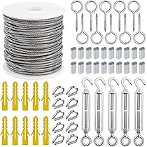Kit Cavo Acciaio Inox 100m Con Tiranti - Per Giardinaggio, Tende Da Esterno E Recinzioni (Ø2mm, Rivestito PVC Argento) - Foto 9
