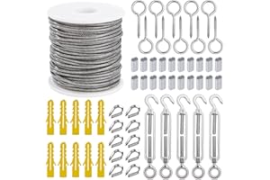 QIMEI-SHOP Lina stalowa 30 m, 2 mm, stal nierdzewna, z oczkami, drut ogrodowy z osłoną, napinacz linowy M5, zacisk linowy, zacisk linowy do zawieszenia, linka do firanek, linka do prania