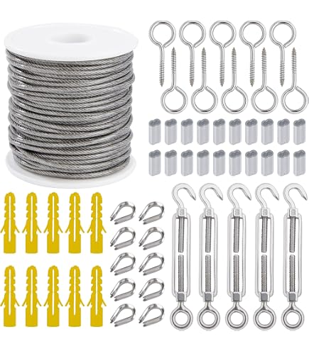 Set Tendi Corda In Acciaio Inox 20m Con Ganci M5 - Per Piante Rampicanti, Tende, Stendibiancheria