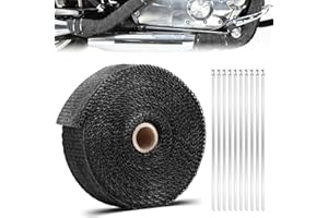 DRAUPNIR 10M x 5CM Cinta Anticalorica Escape, Cinta de Escape Termica Moto Negro, Cinta Calorica Escape con 10 Bridas Inoxidable para Colectores de Escape de Moto y Coches También