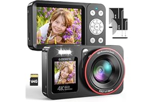 DEATTI 4K Digitalkamera, FHD 64MP Fotokamera mit Zwei Bildschirme, 18X Autofokus Fotoapparat Digital Camera Für Teenager, Kompaktkamera mit 64G SD Karte für Kinder Erwachsene Ältere Anfänger, Schwarz