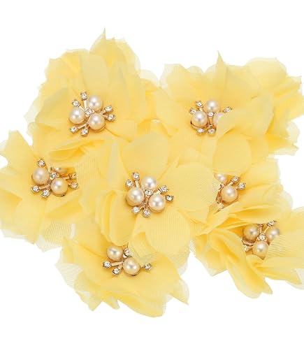 Lot De 10 Fleurs En Chiffon Rose - Diamètre 5 Cm, Avec Cercle En Feutre - Pour Décoration Mariage, DIY, Bandeaux, Cadeaux