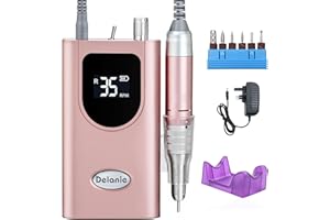 Delanie Nail Drill, 35000 RPM Electric Nail Files Rechargeable Portable E File Kit with 6 Drill Bits for Acrylic Nails and Gel Nails, for Manicure Salon Home Pink