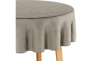 Filumi - Tovaglia rotonda, 150 x 150 cm, colore beige, lavabile, per interni ed esterni, motivo vegetale Amalu