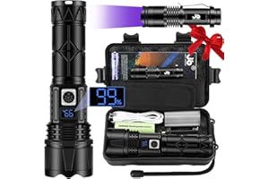 JAY-PARK Torcia LED Ricaricabile 500000 Lumen, Torcia LED Potente Professionale 5 Modalità Di Luce Con, Torcia Tattica Usb Con Fondina Per Campeggio, Emergenze, Portare A Spasso Un Cane