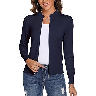 Cardigan Donna Con Zip E Scollo A V - Maglione Elegante Primavera/Autunno - Foto 2