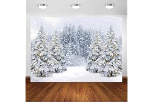 Avezano Winterszene Weihnachten Hintergrund Wunderland Schneeflocke Fotografie Hintergrund Weiß Schnee Wald Weihnachten Party Hintergrund Dekorationen Fotostudio Requisiten (2,1 x 1,5 m)