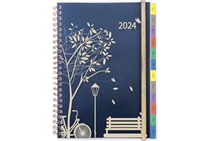 YHH 2024 Diary A5 Week to View, Spiral Monthly Weekly Planner with Tabs, Back Pocket, Extra Budget Contact Notes Calendar Overview, Elastic Personal Organiser Life Book, Jan.24 - Dec.24