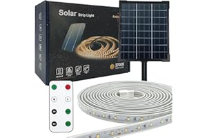 IWIIK Tira de Luz Solar Exterior Regulable, 4000mAH 3.2V, Flexible, Impermeable IP65, Luces Led con Mando a Distancia y Pica para jardín, Luz cálida 2700K (10M)