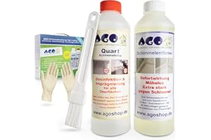 ‎AGO AGO Set Schimmelentferner & Schimmelstop je 500ml/ hochkonzentriertes Anti Schimmel Mittel mit Pinsel & Handschuhen – stärker als herkömmliche Sprühreiniger