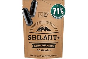 5 ELEMENTUM Shilajit Pur Himalaya – 30 Gélules Bio 1000 mg avec 71 % d’Acide Fulvique | Mumijo Hautement Dosé d’Origine Naturelle avec Ashwagandha | Complément Végétal Certifié Eurofins