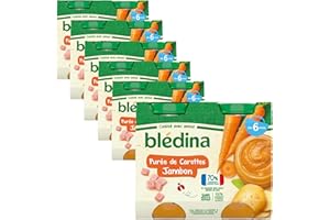 Blédina - Petits pots pour bébé - Purée de Carottes Jambon - 70% d'ngrédients Français - Dès 6 mois - 12 pots de 200g