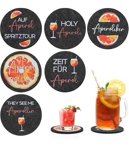 ZMDMAH Aperol - 8 Sottobicchieri In Feltro Per Bicchieri, Divertenti, Accessori Per Cocktail, Aperol, Regalo Per Carnevale, Decorazione Da Tavolo, Aperol - 9