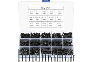 HAOCHEN 405 Stück schwarz Rundkopfschrauben Set, M3/M3.5/M4, Torx Holzbauschrauben, Kohlenstoffstahl Blechschrauben, Flachkopfschrauben, selbstschneidende Schraube Sortiment Kit, mit 3 Stück Bits