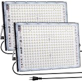 BOSITE 2 Pieces Outdoor LED Spotlight 300 W, 30000 LM LED Spotlights with Switch and Plug, 6500 K Cold Light, Outdoor LED Flo