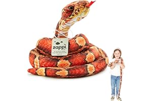 Zappi Co Dziecięca zabawka z wypełnieniem, miękka, przytulna, pluszowa zabawka węża – część kolekcji zwierząt safari, idealna dla dzieci (długość 180 cm) (pomarańczowy/czarny atrament kukurydziany)