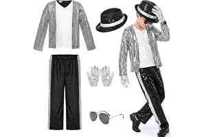 Willryusn King of Pop Showdans kostym set för pojkar | 80-tals vintage svart-vit paljettjacka, scenoutfit Moonwalk för hallow