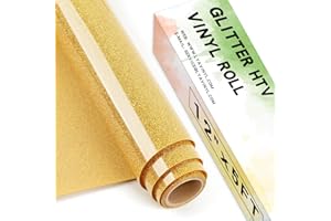 Lya Vinyl Glitter Heat Transfer Vinyl, 12" x 5ft Gold HTV Vinyl for Cricut,Silhouette Cameo, Glitter Iron on Vinyl for Cloth, Hat, Fabric