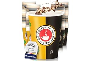Inoverse Gobelets Jetables en Carton 300 ml - Pour Café et Thé à Emporter - Tasses en Papier Diamètre 90 mm, 12 Pièces