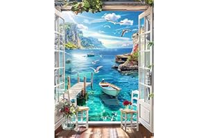 CEOVR Peinture Diamant Adulte,Paysage Mer 5D Diamond Painting Complet,Diamant Strass Point de Croix Cristal Painting,Fleurs Diamant Kit Enfants,Murale Décoration,30x40 cm (Bleu)