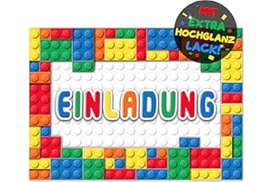 ‎VULAVA VULAVA 12x Bausteine EINLADUNGSKARTEN KINDERGEBURTSTAG Junge Mädchen - die frech bunten Baustein PARTY Karten sind die Bausteine EINLADUNG für Jungen Mädchen Kinder GEBURTSTAG KINDERPARTY Bauklötze