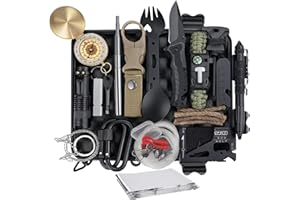 JEEBUU Survival Kit Notfall Survival Ausrüstung mit Camping Zubehör, Survival Outdoor Ausrüstung mit Taschenlampe Feuerstein für Camping Abenteuer Wandern, Personalisierte Geschenke für Vater Männer Papa