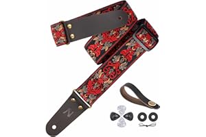Nefelibata Gitarrengurt, 2" bestickte Gitarrengurte, Vollnarbenlederenden mit unsichtbarer Tasche, für Bass-, Elektro- und Akustikgitarren, kostenlose Schnalle, Gurtschloss und Plektren
