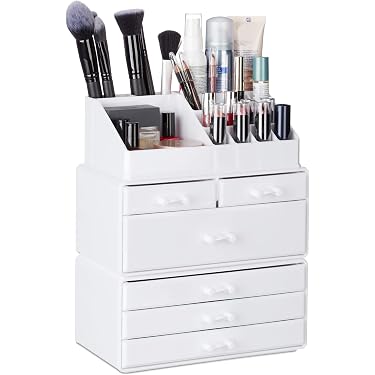 IDesign Organisateur Maquillage 3 Compartiments – Collection Exclusive Sarah Tanno – Rangement Pinceaux & Crayons Transparent
