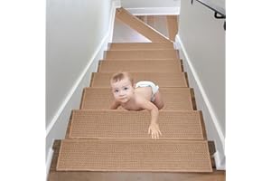 SMGBWAY 15PCS Alfombra Antideslizante para escaleras,76x20cm Interior Alfombrillas de Escalera para Peldaños Autoadhesiva Amortigua Sonidos Protección, Alfombras de Escalera con Goma Antideslizante,Lavable