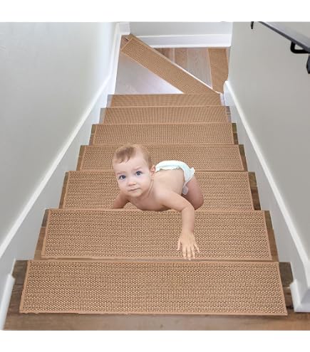 Felpudos Para Escaleras Autoadhesivos - 15 Unidades, 76x20 Cm, Gris Claro, Antideslizantes Y Lavables
