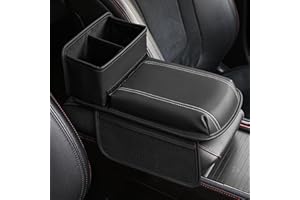 Qirc - Bracciolo per auto aggiornato, in pelle PU, con portabicchieri e borsa portaoggetti, cuscinetto universale in memory foam per console centrale, per auto/camion/veicolo/SUV (nero)