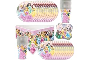 SHAMOPARTY Princess-Set di Stoviglie per Feste, 61 Decorazioni per la Tavola delle Ragazze Rosa, Kit Piatto Tazza Tovaglia per 20 Bambini, Decorazione per Feste di Compleanno per Bambini, Baby Shower