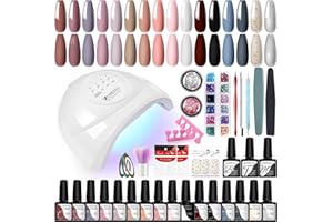 ‎VANREESA U V Nagellack Set, VANREESA 16 Farben Gel Nägel Set mit 48W U V/ LED Nagellampe Rosa Weiß Blau U V Nagellack Gelnägel Starterset mit Unterlack und Überlack Glänzenden Matten Maniküre Starter Set