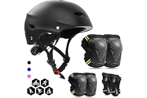 FAYITING Sets de Protection Casque Enfant Ajustable Casque Genouillère Coudière Protège-Poignets Roller Skateboard Vélo Cyclisme Scooter Trottinette Ski Patinage 3-14 Ans Fille Garçon 7pcs